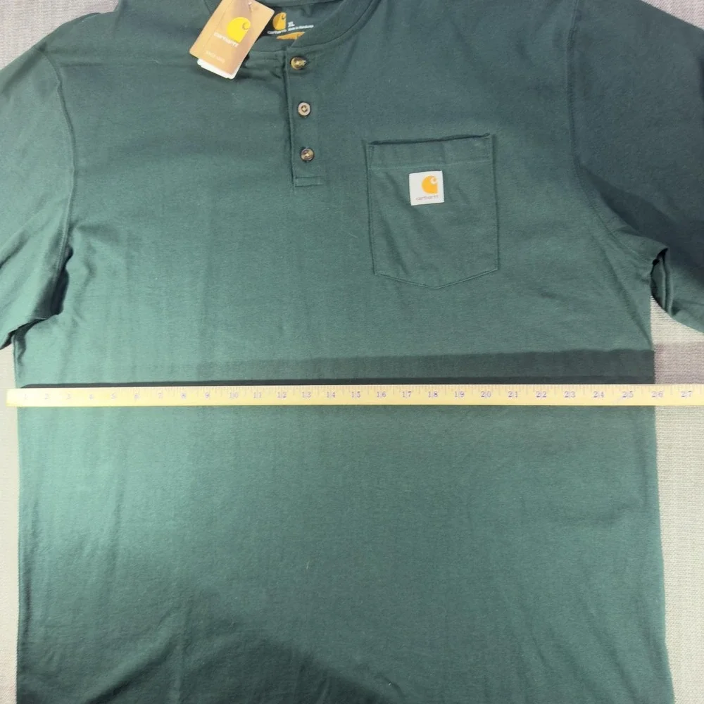 Carhartt Shirt Mens XL Green Long Sleeve Henley Pocket Original Fit Work Tee